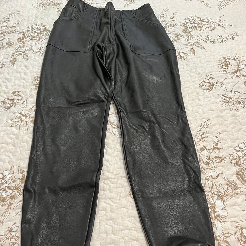 SPANX Black Leather Track Pants